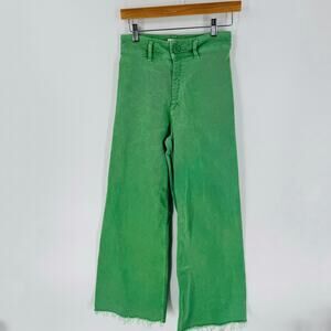 Zara Marine Jeans Green Wide Leg Cropped Denim Pants Raw Hem Women’s Size 4